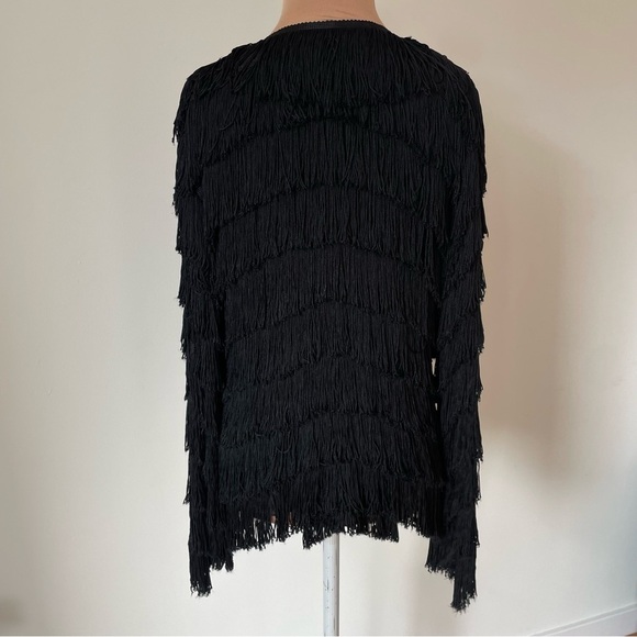 Gryphon Silk Fringe Open Front Black Jacket Size XS - Picture 3 of 8